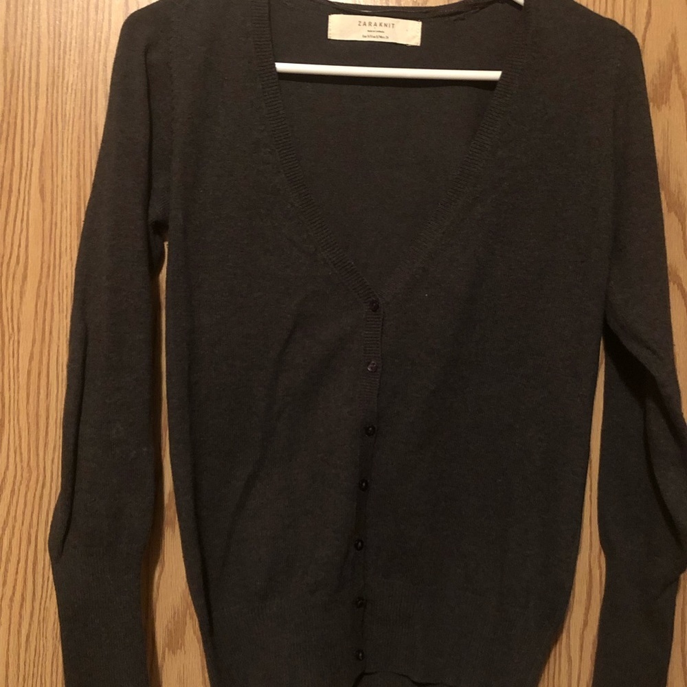 Zara Knit Button Up Cardigan Charcoal Grey Size Small - Picture 3 of 7